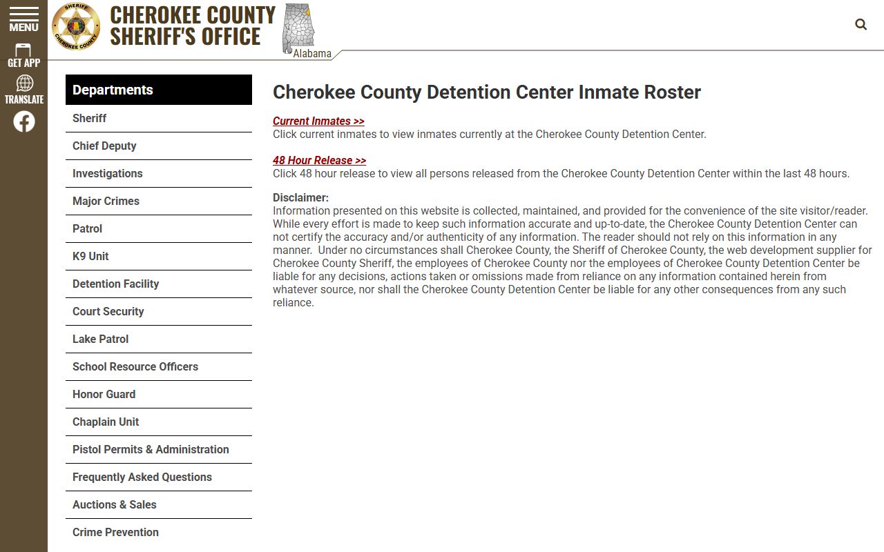 Cherokee County inmate records roster chooser for current inmates and 48 hour releases