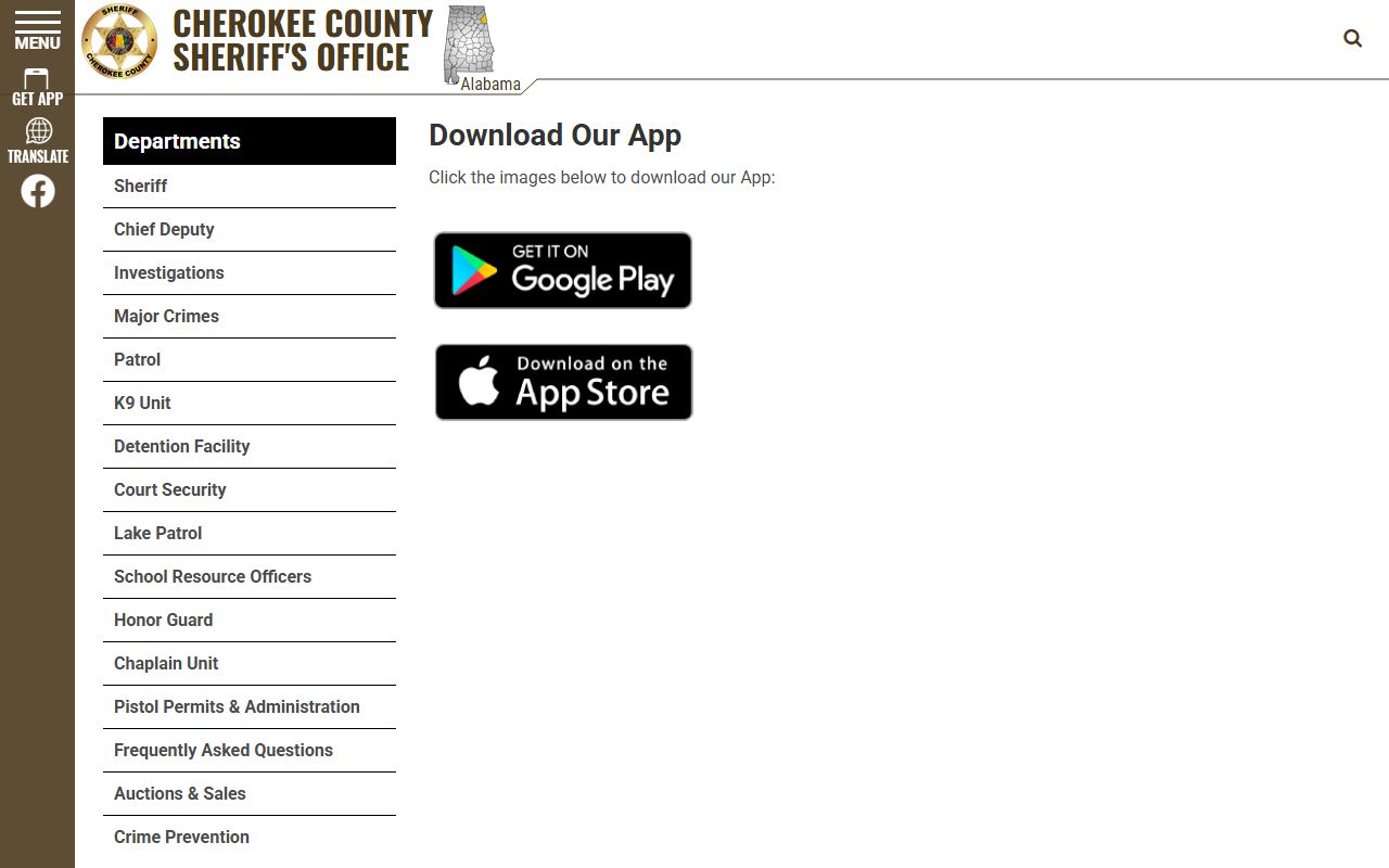 Cherokee County Sheriff's Office app download page for the county inmate population roster