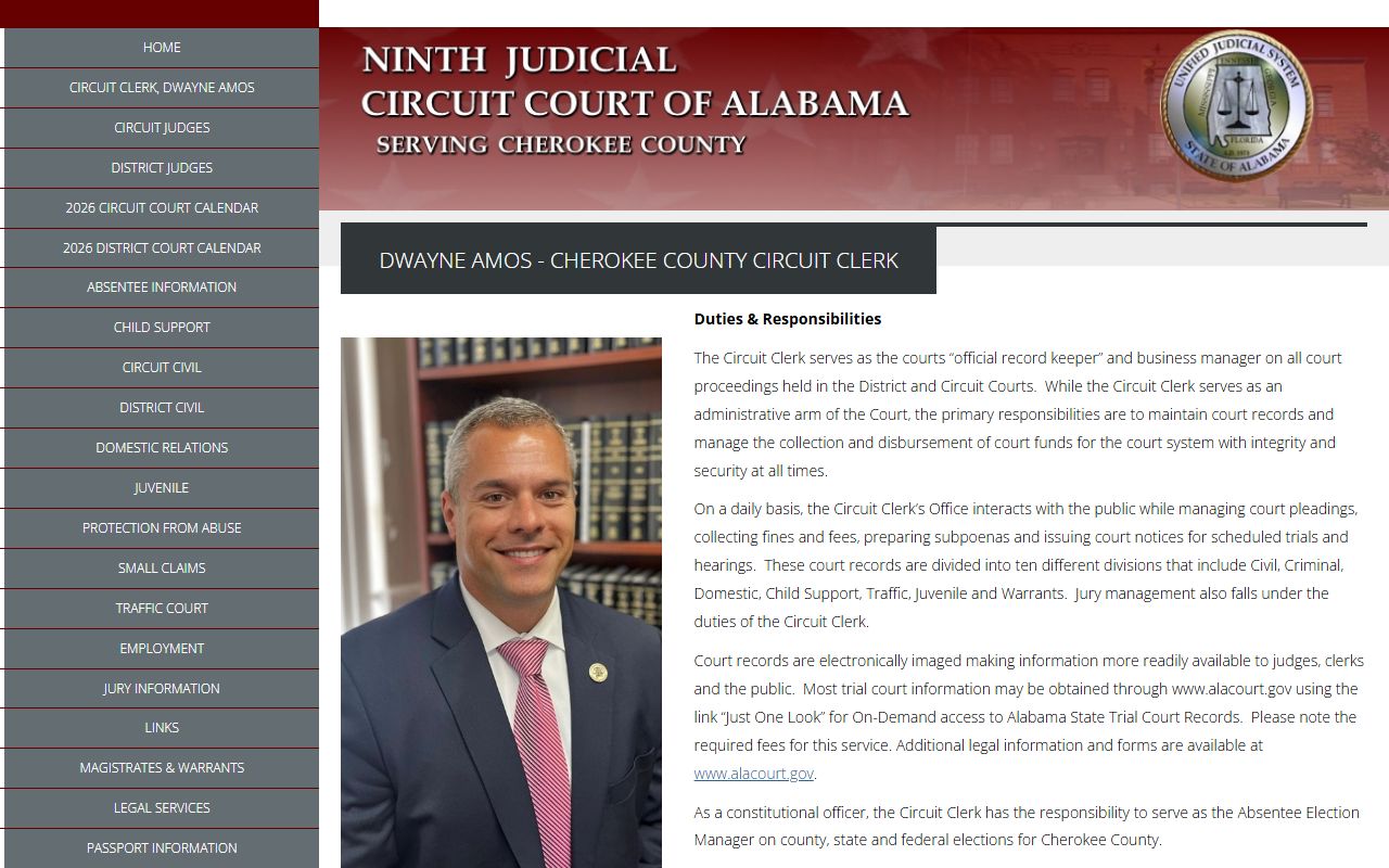 Cherokee County Circuit Clerk page for charges behind the county inmate population
